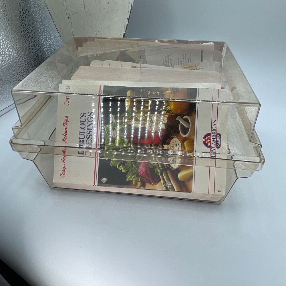 Vintage “Great American Recipes “ in acrylic box & assorted ephemera.